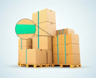 Industrial box package with PET strip