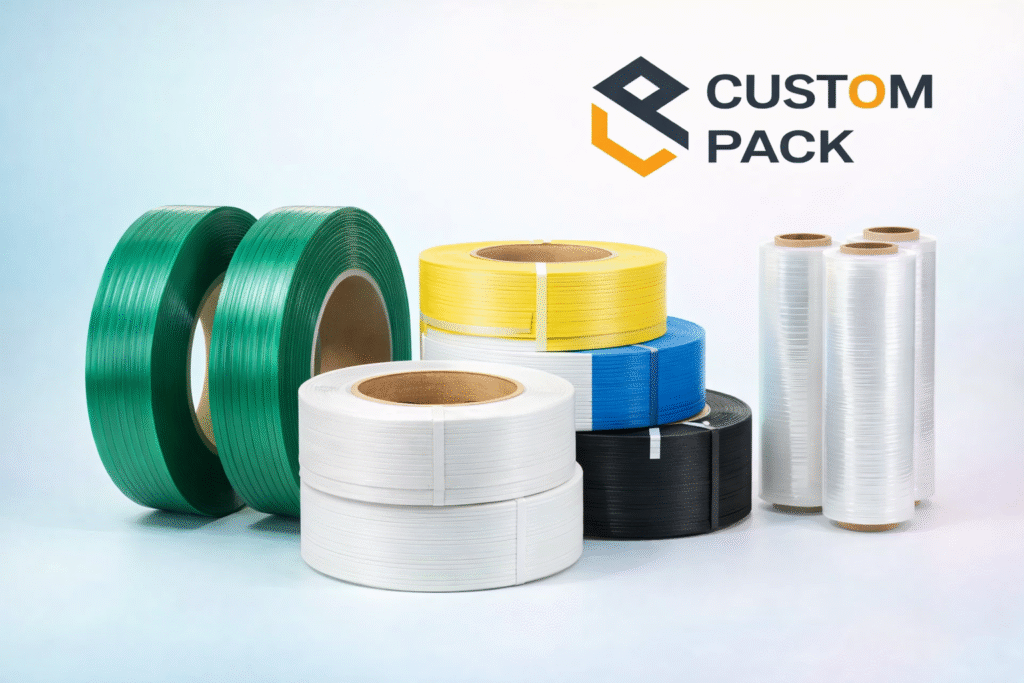 CUSTOMPACK industrial packaging solutions provider delivering PET and PP strapping for export and custom applications