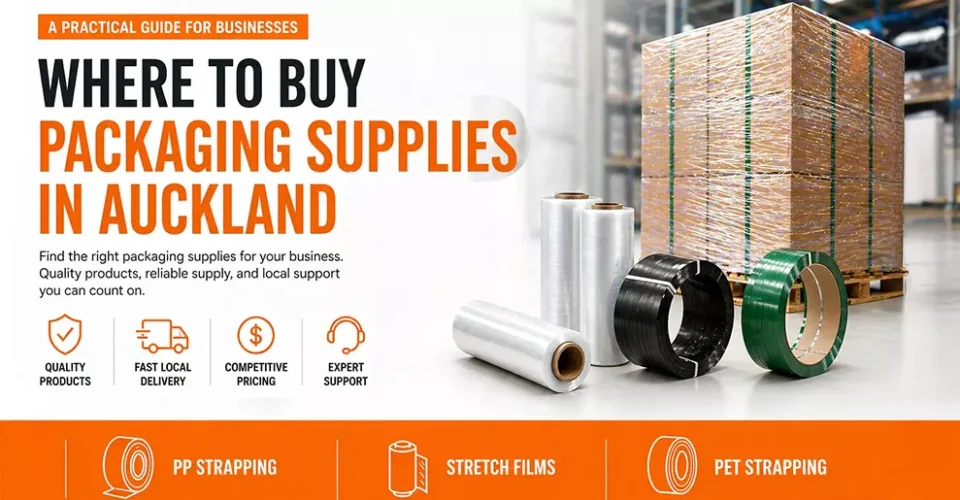 CustomPack NZ is a trusted packaging supplier in Auckland, offering PP strapping, PET strapping, and both hand and machine grade stretch film.