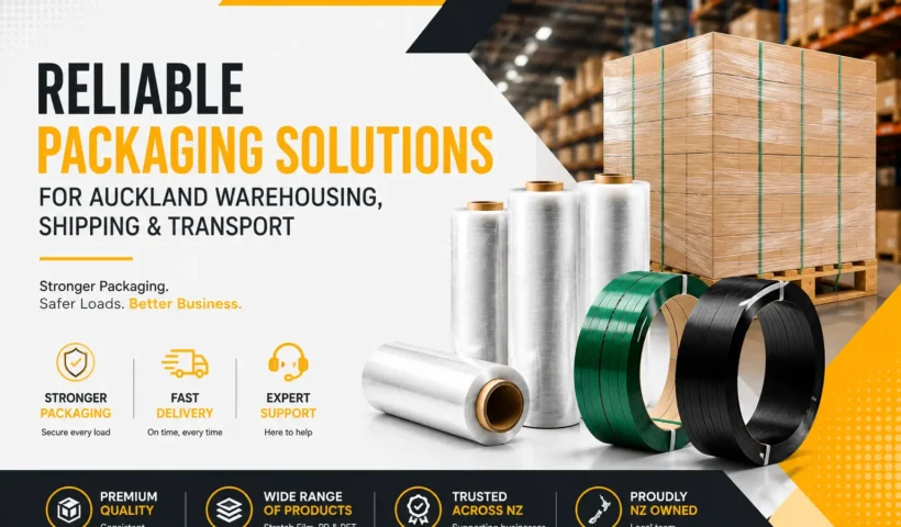 Reliable custom packaging solution for Auckland warehousing, shipping, and transport operations featuring stretch film, PET strapping, and pallet protection systems.