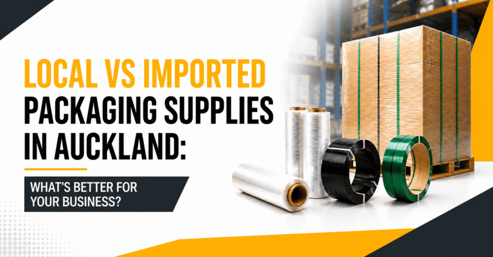 Local vs imported packaging supplies in Auckland comparison showing warehouse packaging materials and pallet wrapping solutions