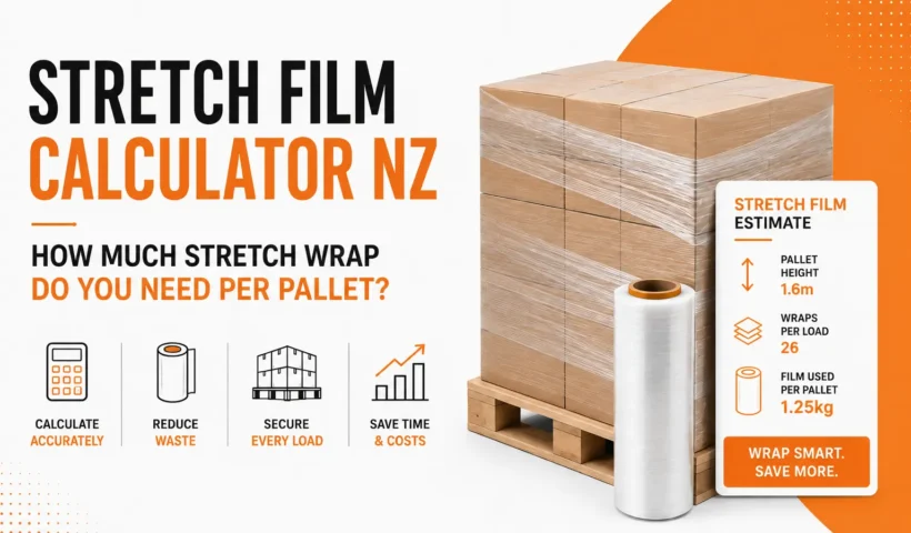 Stretch film calculator for estimating pallet wrap usage and reducing packaging waste
