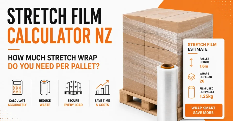 Stretch film calculator for estimating pallet wrap usage and reducing packaging waste
