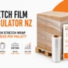 Stretch film calculator for estimating pallet wrap usage and reducing packaging waste